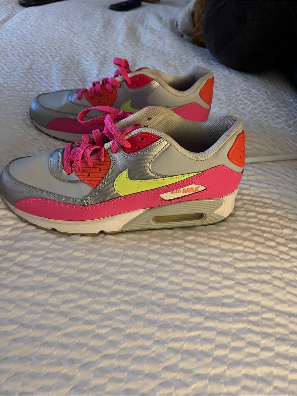 Nike Kids Pink, Gray & Neon Yellow/Orange Air Max Sneakers